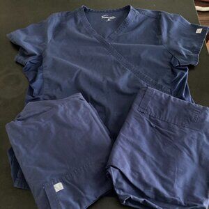 Navy Blue Buttersoft Stretch Scrub Top Size XL & 2 Scrub Pants Size XLP